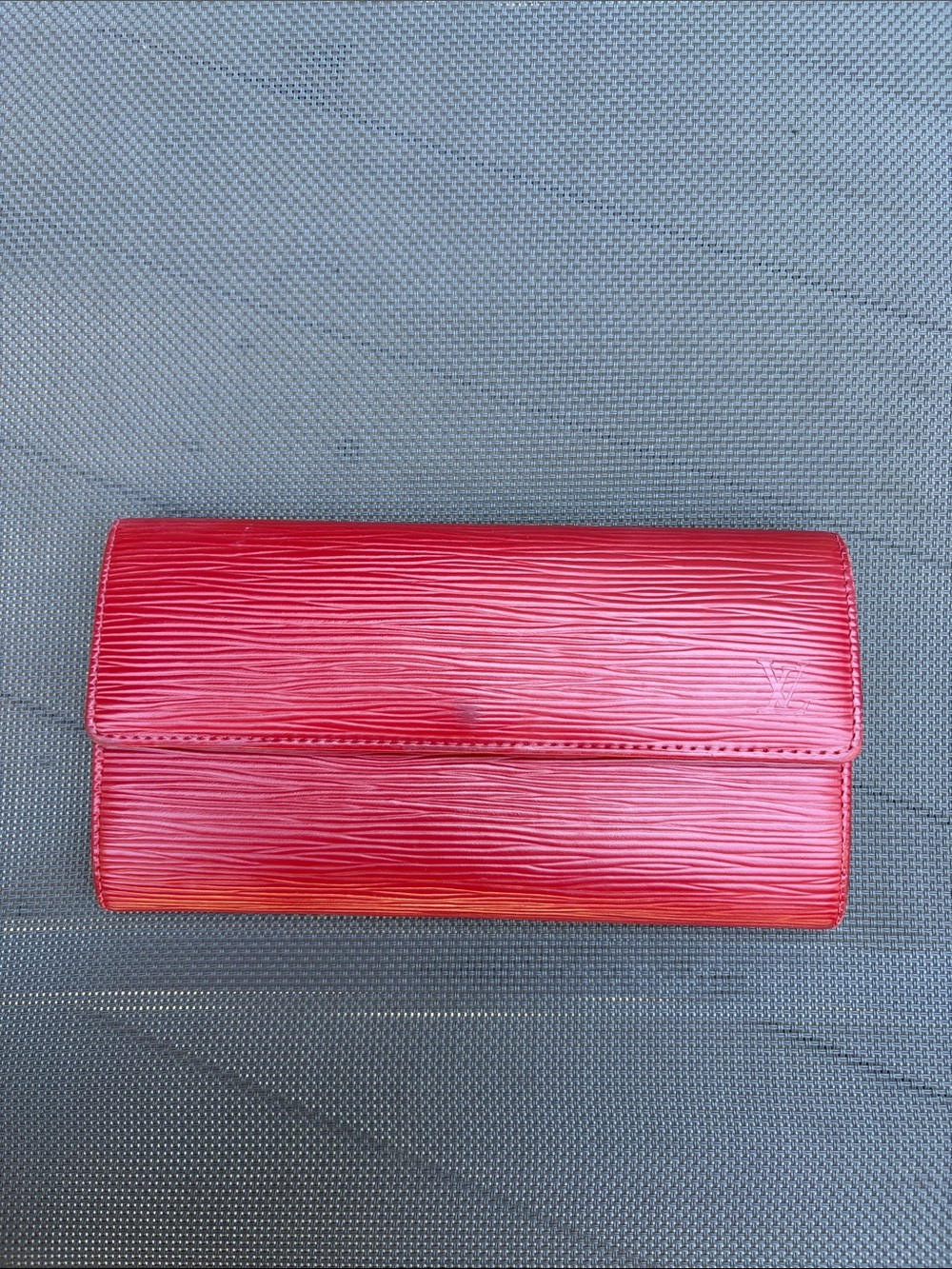 Louis Vuitton Red Epi Leather Clutch Wallet - Authentic